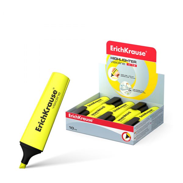 Текстмаркер ErichKrause® Visioline V-12, цвет чернил желтый (упак./10 шт.)