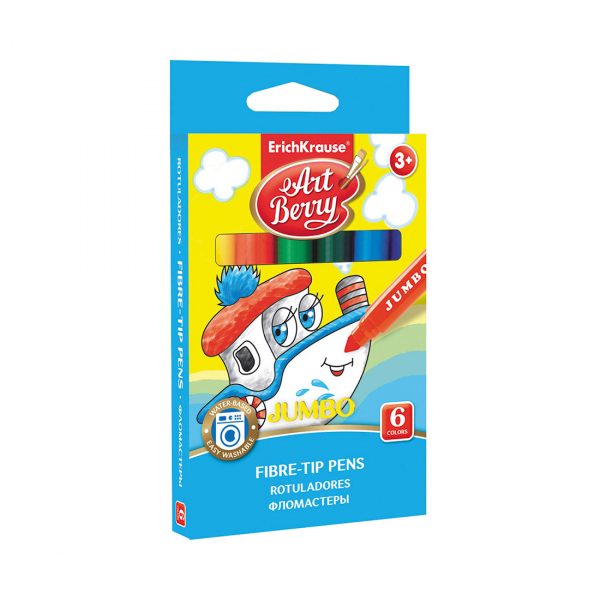 Коробка фломастеров ArtBerry® Jumbo Super Washable, 6 цветов, ассорти