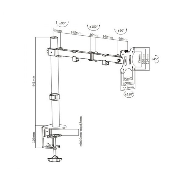 Настольный кронштейн Brateck LDT12-C012N для 1 монитора (13"-32") — изображение 3